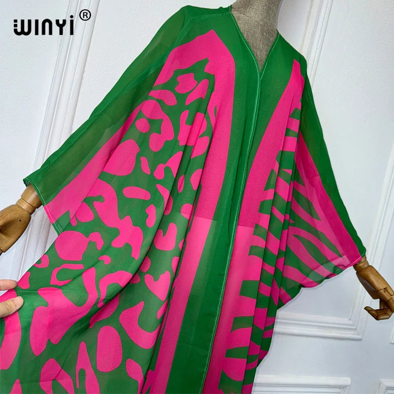 WINYI Africa Bohemia Print Kimonos Loose Dresses for Woman Cardigans Beach Outfits Kaftan Beach Cover Up Evening Dress Maxi Coat - Matrix Studios