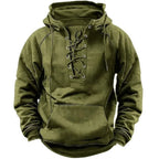 Men's Retro-Style Lace-Up Hooded Sweatshirt Loose-Fitting Long-Sleeved Pullover Pure Color Design for Autumn Winter Hoodie - Matrix Studios