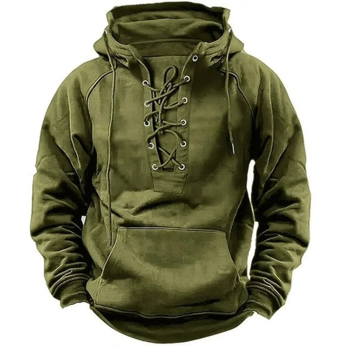 Men's Retro-Style Lace-Up Hooded Sweatshirt Loose-Fitting Long-Sleeved Pullover Pure Color Design for Autumn Winter Hoodie - Matrix Studios