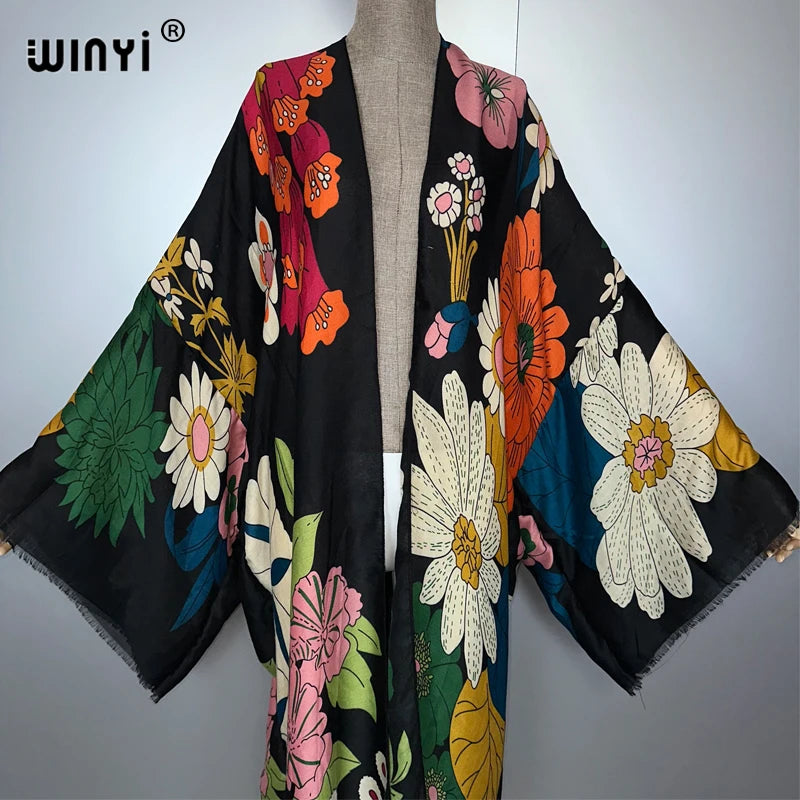 WINYI Africa Fashion Summer Kimono Maxi Dress Beach Cover Up Cardigan Abaya Muslim Woman Coat Boho Kaftan Beach Outfits Women - Matrix Studios