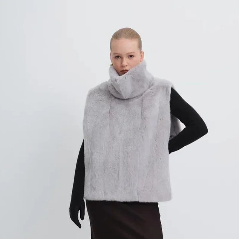 Chic Turtleneck Fur Vest Women All-matching Solid Sleeveless Fluffy Cozy Vests Female 2025 Autumn Winter Lady Layering New - Matrix Studios