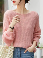 Elegant See-through Women Sweater Pullover Loose Jumper Autumn Winter Soft Warm Women Knitwear Sweater Basic Solid Cashmere Tops - Matrix Studios