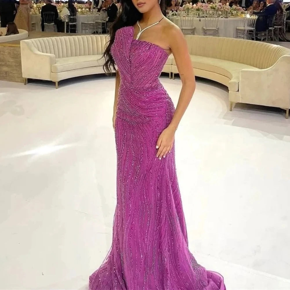 Customized High Quality Evening Dresses Elegant Vintage Sweet Sexy Pink Mermaid Beads Lace Formal Occasion Long Dress Sparkle - Matrix-studios.com