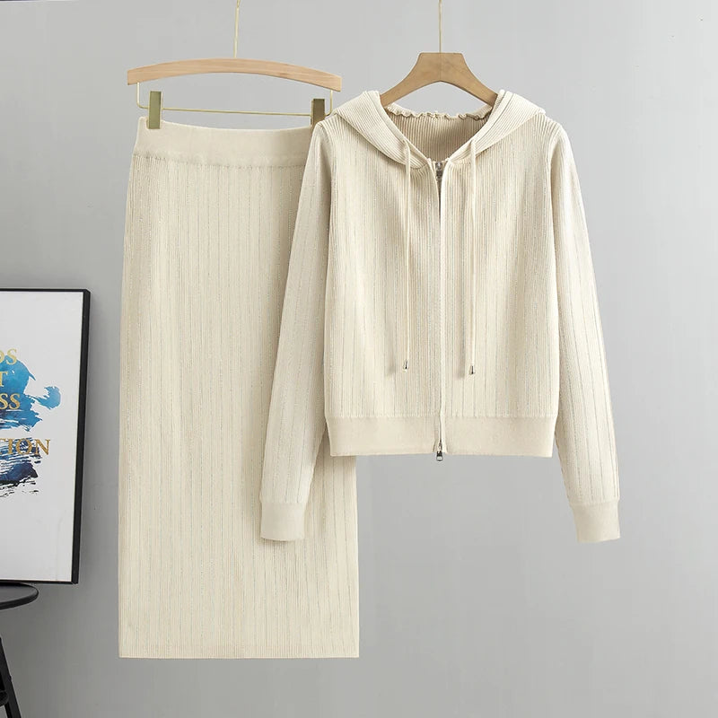 2025 new women's Knitted Cardigan High Waisted Buttocks Wrapped  Skirt 2 Piece Suits Luxury Hot Diamond Fashion Sets - Matrix-studios.com