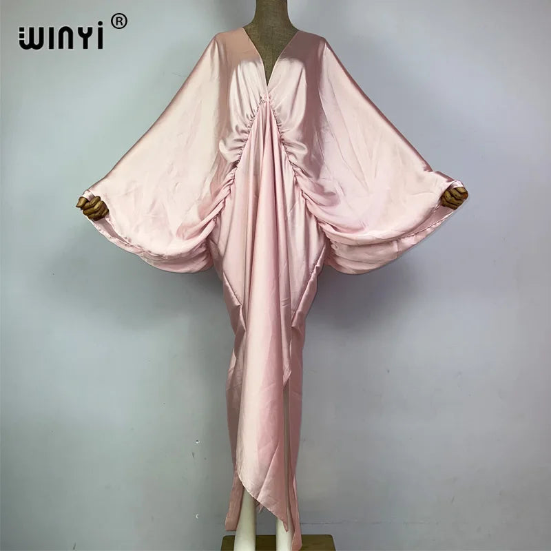 WINYI monochrome elegant Swimsuit Cover Up Women Beach Dress V-neck Dresses Summer Woman Clothes fashion Robe long down dress - Matrix Studios