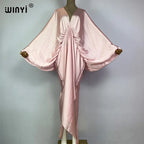 WINYI monochrome elegant Swimsuit Cover Up Women Beach Dress V-neck Dresses Summer Woman Clothes fashion Robe long down dress - Matrix Studios
