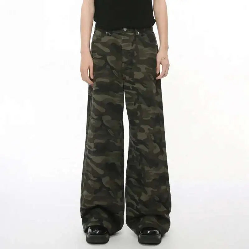 IEFB Vintage Camouflage Men's Jeans Fashion Washed Casual Wide Leg Denim Pants Autumn Winter Loose Male Trousers Old Blue 9C354 - Matrix Studios