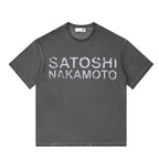 High Street Satoshi Nakamoto T Shirt Classic Retro Letter Wash Distressed Print Shorts Men Women Same Style Shirts Short -pants - Matrix-studios.com