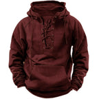 Men's Retro-Style Lace-Up Hooded Sweatshirt Loose-Fitting Long-Sleeved Pullover Pure Color Design for Autumn Winter Hoodie - Matrix Studios