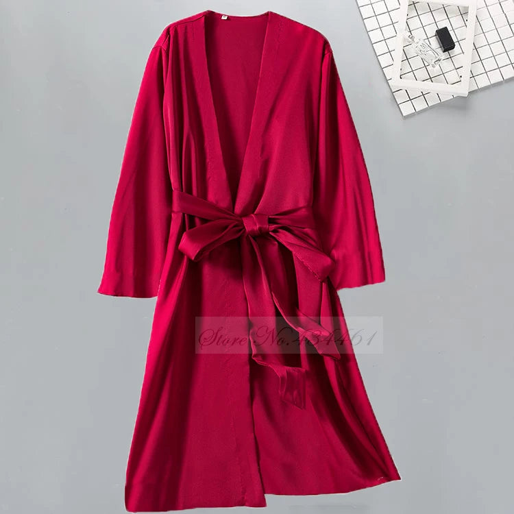 Sexy Women Rayon Kimono Bathrobe WHITE Bride Bridesmaid Wedding Robe Set Lace Trim Sleepwear Casual Home Clothes Nightwear - Matrix-studios.com