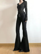 Women's Black Jeans Flare Pants Y2k Retro Emo 2000s Streetwear Fashion Trousers Harajuku Wide Yoga Pants 90s Aesthetic Clothes - Matrix-studios.com