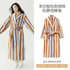 2025 New Autumn/Winter Women's Sleepwear Thick Velvet Warm Robe Couple Coral Velvet Striped Lengthed Home Clothes Bathrobe - Matrix-studios.com