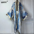 WINYI Summer Bohemian Kimono Beach Cover-Up Swim Suit Elegant African Women Boho Cardigan Sexy Holiday Long Sleeve Beach Dress - Matrix Studios