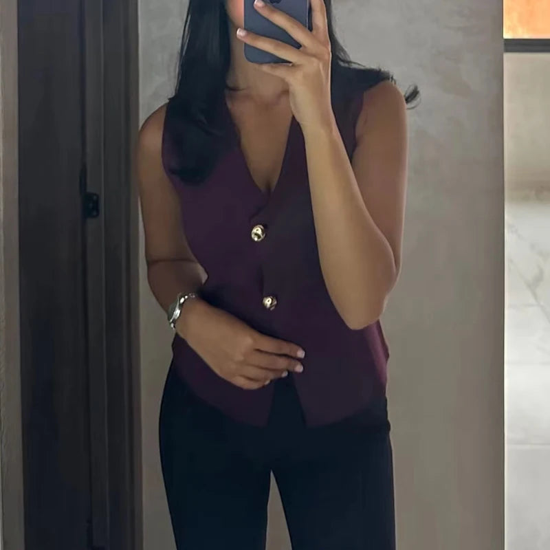 MUJER Woman Knit Vest Top Cropped Sleeveless Vests for Women 2025 Button Summer Vest Top Women Waistcoat Knitted Short Tops - Matrix Studios
