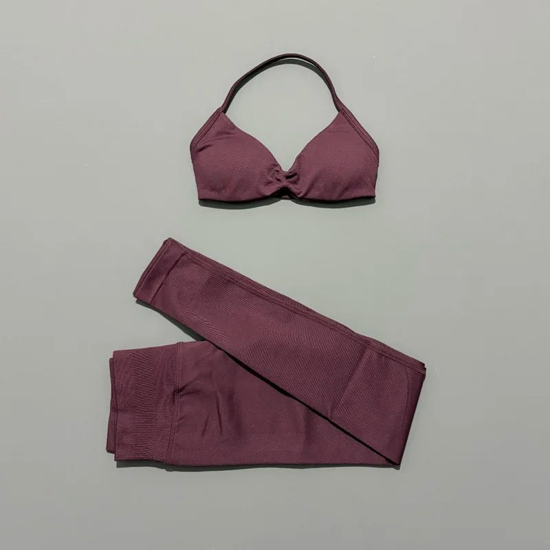 2Pcs HISTELLO Seamless Yoga Sports Set for Women Resistant Backless Bra Pilates Fitness Workout Running Leggings Gym Suit - Matrix-studios.com