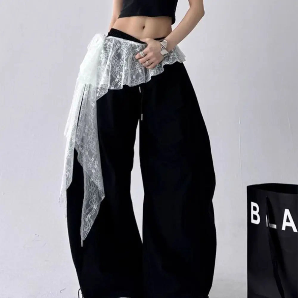 Jeans Pants Decor Embroidered Flower Lace Mini Skirt Irregular See Through Ruched Skirts High Waist Harajuku Pleated Skirts - Matrix-studios.com