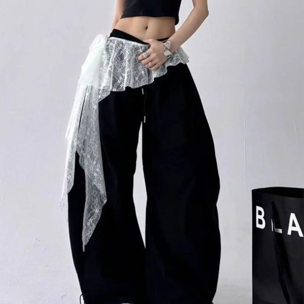 Jeans Pants Decor Embroidered Flower Lace Mini Skirt Irregular See Through Ruched Skirts High Waist Harajuku Pleated Skirts - Matrix-studios.com