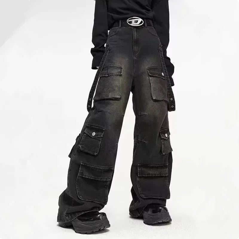 2026 Y2K Streetwear Multiple Pockets Baggy Cargo Jeans Pants For Men Clothing Vintage Loose Women Denim Trousers Pantalon Homme - Matrix Studios