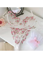 YUQI French Elegant Lingerie Set-Floral Embroidery Semi-Transparent Bra & Brief,Black Sensual Women's Underwear Luxury Intimates - Matrix-studios.com