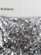 Willshela Women Fashion With Sequined Solid Side Zipper Mini Skirt Vintage High Waist Female Chic Lady Skirts - Matrix-studios.com