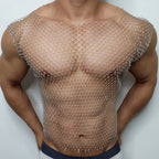 Men Sexy Tank Tops Fishnet Rhinestone Shiny Hollow Vest Man Mesh See-Through Sleeveless T-Shirt Transparent Clothing - Matrix Studios