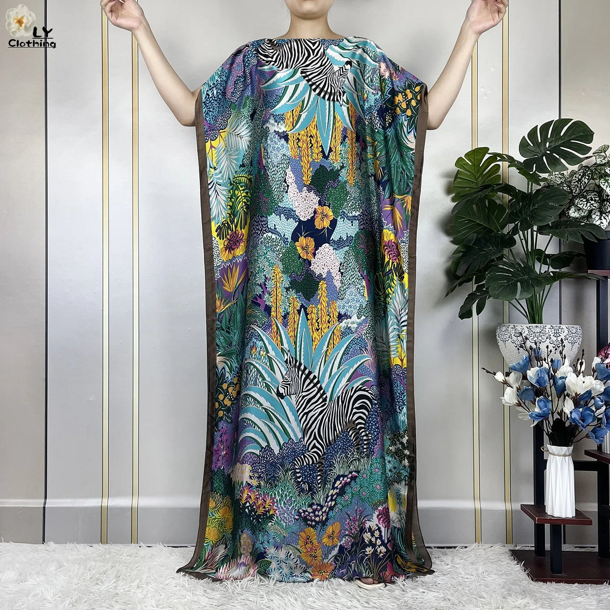 Muslim Abayas For Women 2023 New Fashion Printed Silk Soft Loose Femme Elegant Robe African Maxi Party Dresses With Belt Turban - Matrix-studios.com