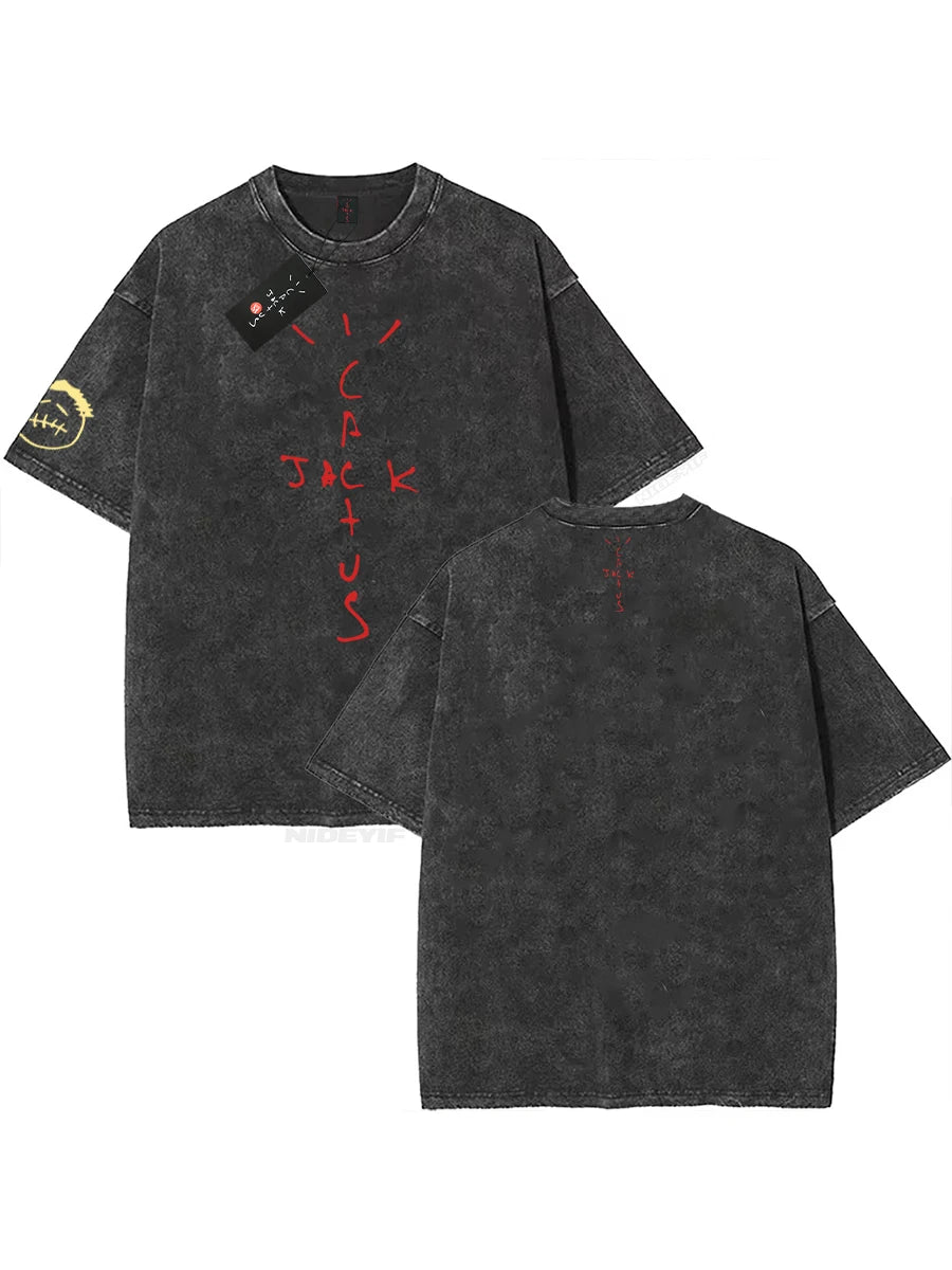 100% Cotton Oversized T Shirt For Men Women HipHop Washed T Shirts cactus jack Short Sleeve Gift Tops look mom i can fly K39