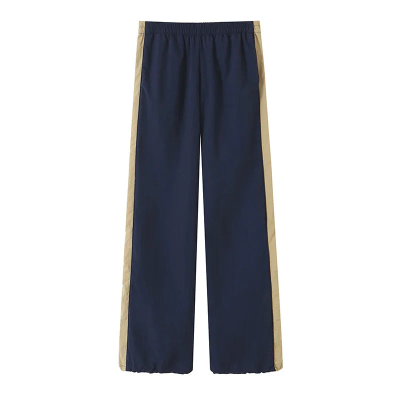 Fashion Color Block 2 Piece Tracksuit Women's Stand Collar Drawstring Cropped Jacket Elastic Waist Pants 2026 Autumn Lady Outfit - Matrix-studios.com
