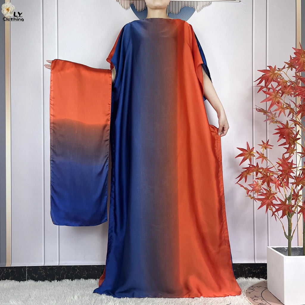 Muslim Abayas For Women 2023 New Fashion Printed Silk Soft Loose Femme Elegant Robe African Maxi Party Dresses With Belt Turban - Matrix-studios.com