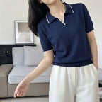 WinvyNee Women's Spring Summer Casual T-Shirt 100% Cotton Polo Neck Trim Short Sleeve Soft Lightweight Cool Daily Top ZA1002026 - Matrix-studios.com