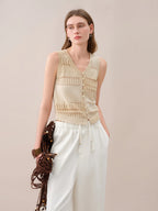 FSLE【Premium Series】 2026 Summer Women's Relaxed Fit Knitted Vest - Vacation Style Sleeveless Top for Resort Outings - Matrix Studios