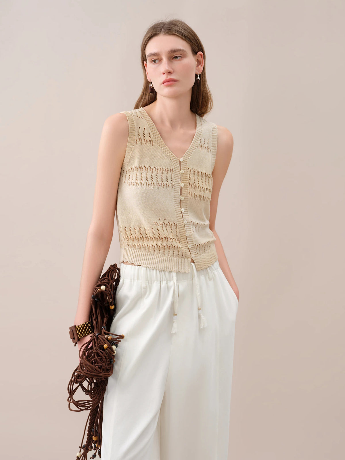 FSLE【Premium Series】 2026 Summer Women's Relaxed Fit Knitted Vest - Vacation Style Sleeveless Top for Resort Outings - Matrix Studios