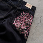 Y2K Baggy Jeans Cherry Blossom Selvedge Embroidery Denim Pants Men Women Denim Fabric American Hiphop Streetwear Wide Leg Jeans - Matrix Studios