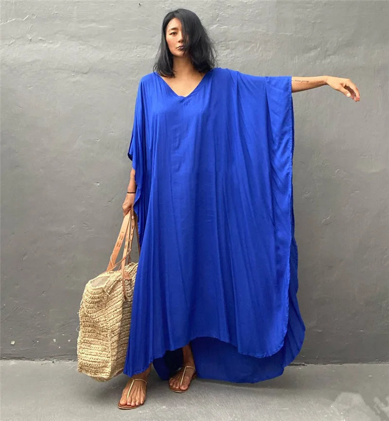 Plus Size Womens Caftan Plus Size Kaftans Casual V Neck Caftans Long Soft Beach Maxi Dress for Summer - Matrix Studios