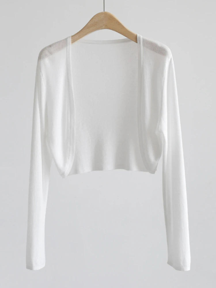 AOSSVIAO 2026 Women Elegant Solid Cardigan Coat Jackets Short Sleeve Korean Thin Knitted Shirt Female Y2K Cropped Top Outwea - Matrix Studios