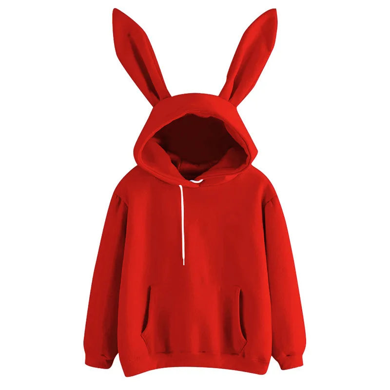 2025 autumn and winter new women's clothing Harajuku Wei hooded rabbit hoodie solid color loose casual women's top women's coat - Matrix Studios