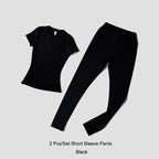 Quick-Drying Gym Leggings Set Sport Suit Short Sleeve Breathable Stretchy Slim Fitness Active Top Tight Gym Set - Matrix-studios.com