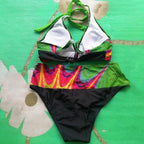 Color Block Two Piece Swimsuit Beach Bikini V Neck Swim Top And High-Waist Bikinibottom Briefs Ladies Tankini Swimwear Beachwear - Matrix-studios.com