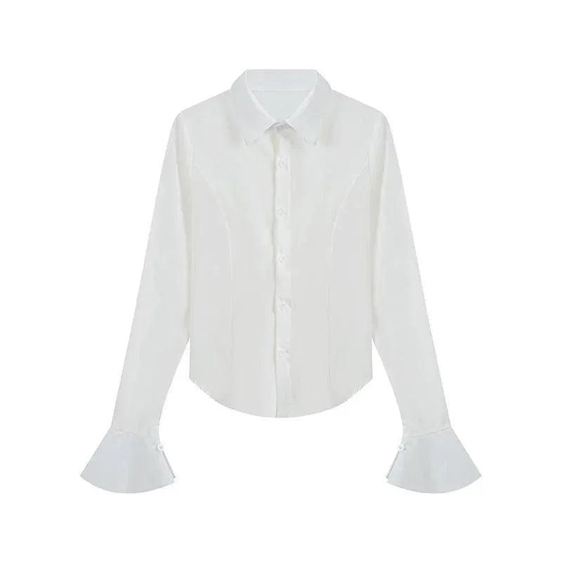 Sexy Slim Flared Sleeve Women's Shirt Solid Lapel Single-breasted Back Bandage Tunic Female Blouses Spring Trend New Lady - Matrix-studios.com