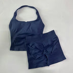 No Logo 2 Pieces Sports Set Women Backless Tank Tops High Waist Scrunch Seamless Shorts Gym Set Sportswear Workout Set Yoga - Matrix-studios.com