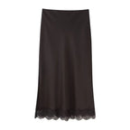 TFMLN Elegant Lace Splice Satin Half Skirt Women's Fashion Wrap Around Long Skirt High Quality Feel New 2025 Style - Matrix-studios.com