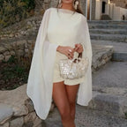 Women Chiffon Shawl Wrap Sheer Mesh Asymmetrical Flowy Cape Cover Up Poncho Top Elegant Bridal Capelets - Matrix Studios