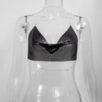 Sexy Summer Sequin Metal Crop Tops Suspenders Halter Backless Night Club Tank Top 2024 New Women Clothing Fashion Y2k Tops - Matrix-studios.com