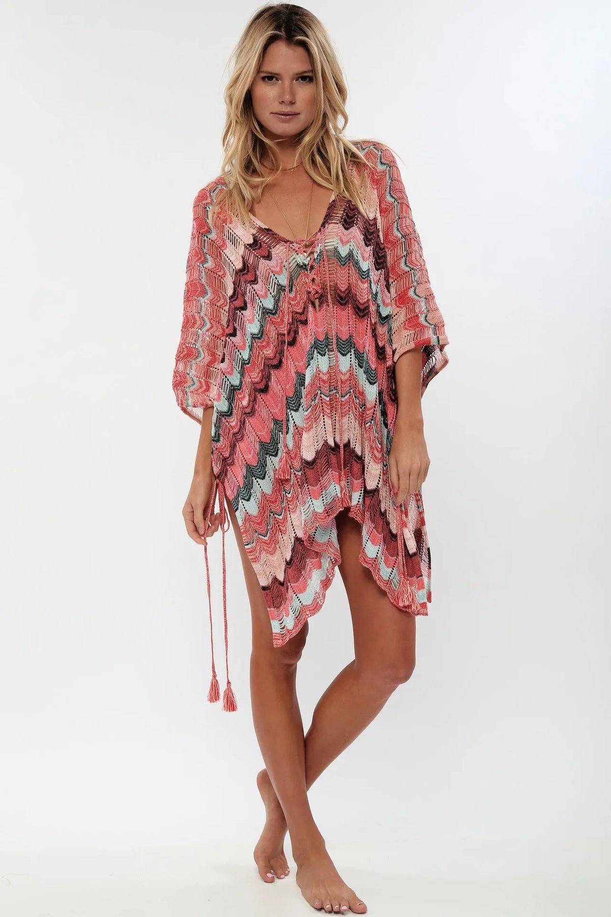 Cotton Crochet Tunic Mini Dresses Women Cover Up Bikini Sexy Hollow Out Deep V Neck Lace-Up Summer Vestidos Boho Beach Robe - Matrix Studios