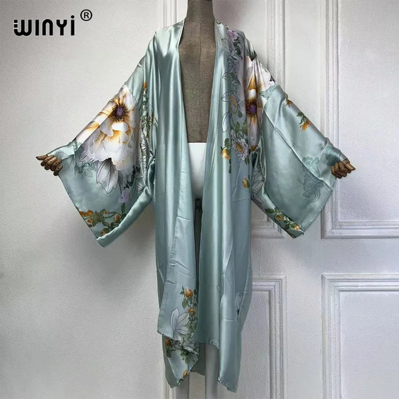 WINYI Summer Bohemian Kimono Beach Cover-Up Swim Suit Elegant African Women Boho Cardigan Sexy Holiday Long Sleeve Beach Dress - Matrix Studios