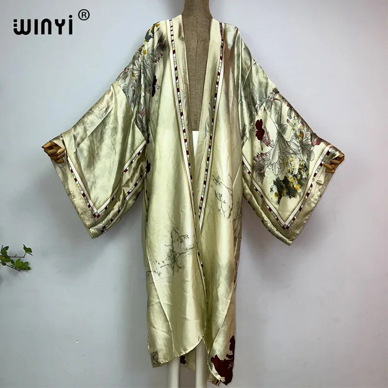 WINYI Summer New Fashion Print Women Cardigan Loose Long Dress Elegant Party Boho Maxi Beach Holiday Cover Up Kimonos Kaftan - Matrix Studios