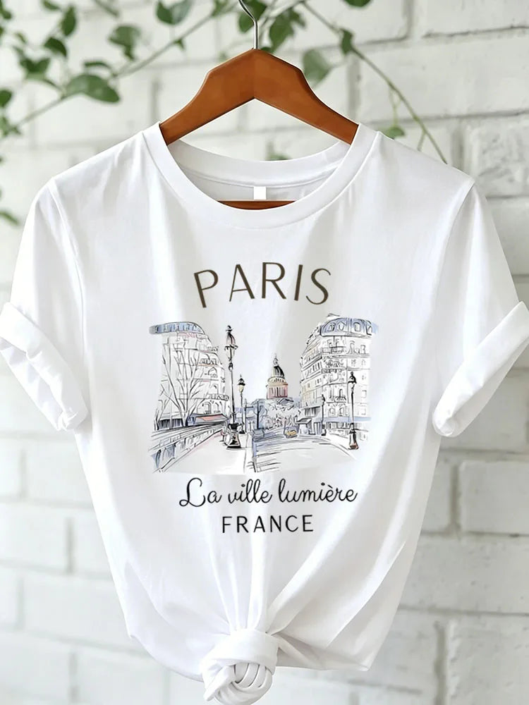 Asian Size 90s T Shirt Paris Women Print T-shirt Girl Short Sleeve Crew Neck Casual Top for Summer Spring Women's Clothing - Matrix-studios.com