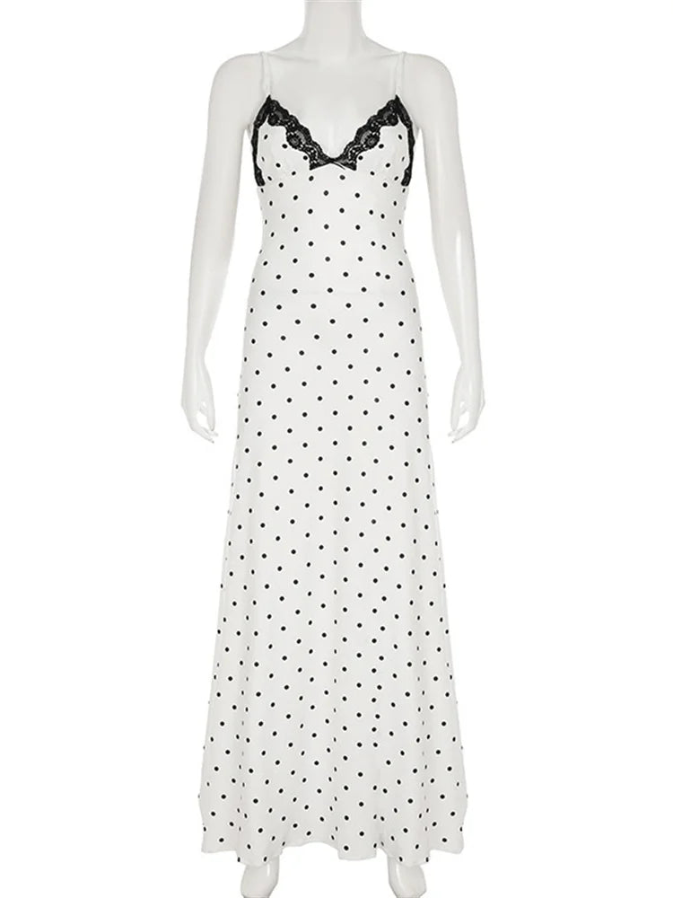 Tossy Lace V-Neck Patchwork Maxi Dress Women Backless High Waist Slim Spaghetti Contrast Party Dress Female Spring Long Dress - Matrix-studios.com