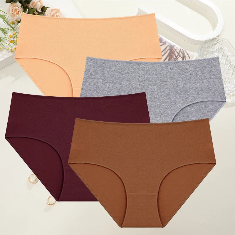 4Pcs/Set Comfort Cotton Panties Women High Waist Briefs Seamless Underwear Breathable Underpants Plus Size Panty S-2XL Intimates - Matrix Studios