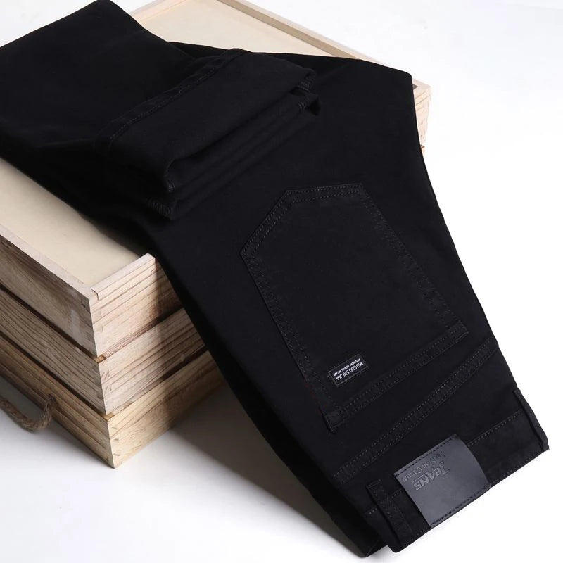 Men's classic high-end fashion versatile jeans, soft and slightly elastic black business denim pants, stylish upper body - Matrix Studios